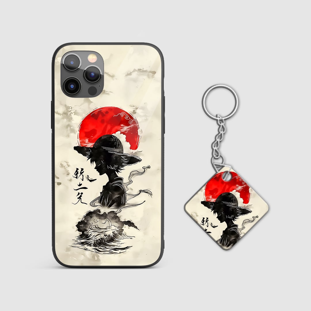 Back view of Luffy Artwork Case featuring dynamic pirate artwork with Keychain.