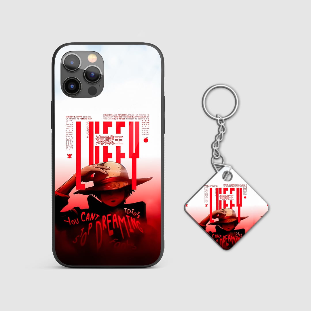 Back view of Luffy Dreaming Case featuring dreamy pirate artwork with Keychain.