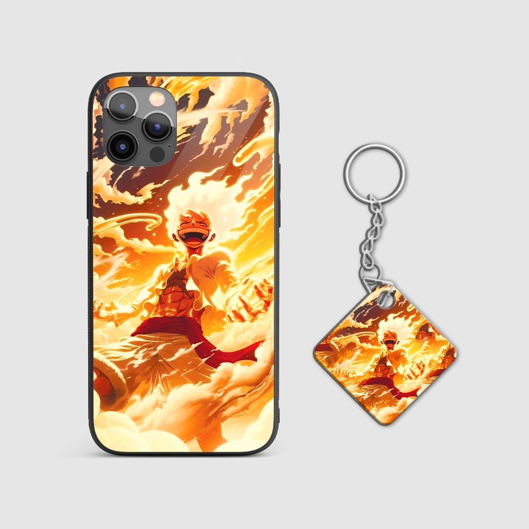One Piece Luffy Gear 5 fire design phone cover wih Keychain
