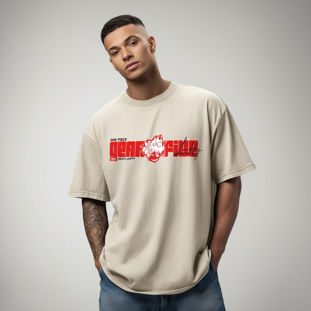 Luffy Gear 5 oversized anime T-shirt front print One Piece design