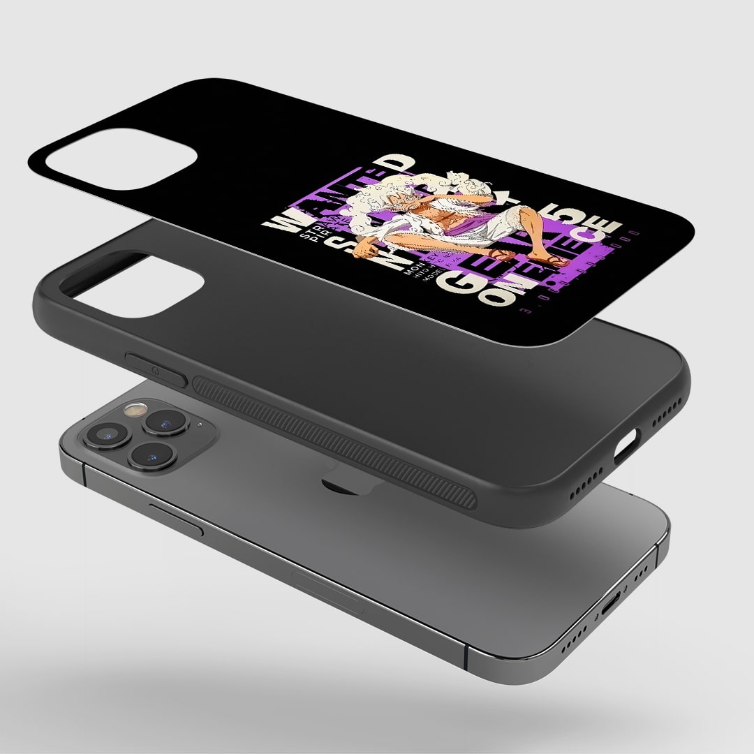 Angled view of Luffy Gear 5 Phone Case showing One Piece power.