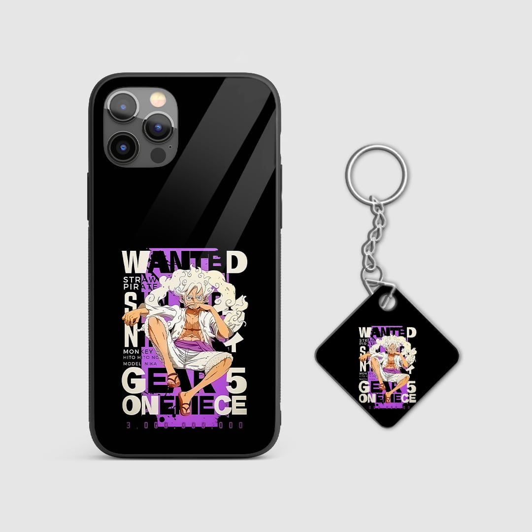 Back view of Luffy Gear 5 Case featuring bold Gear 5 artwork with Keychain.