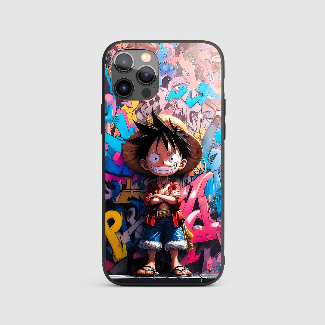 Luffy Graffiti Silicone Armored Phone Case front view with street-style design.