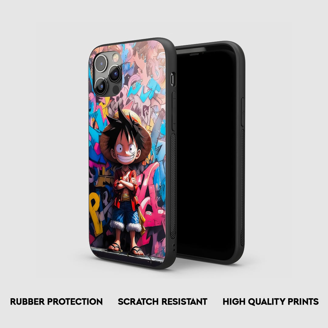 Side view of Luffy Graffiti Silicone Case with snug fit and cutouts.