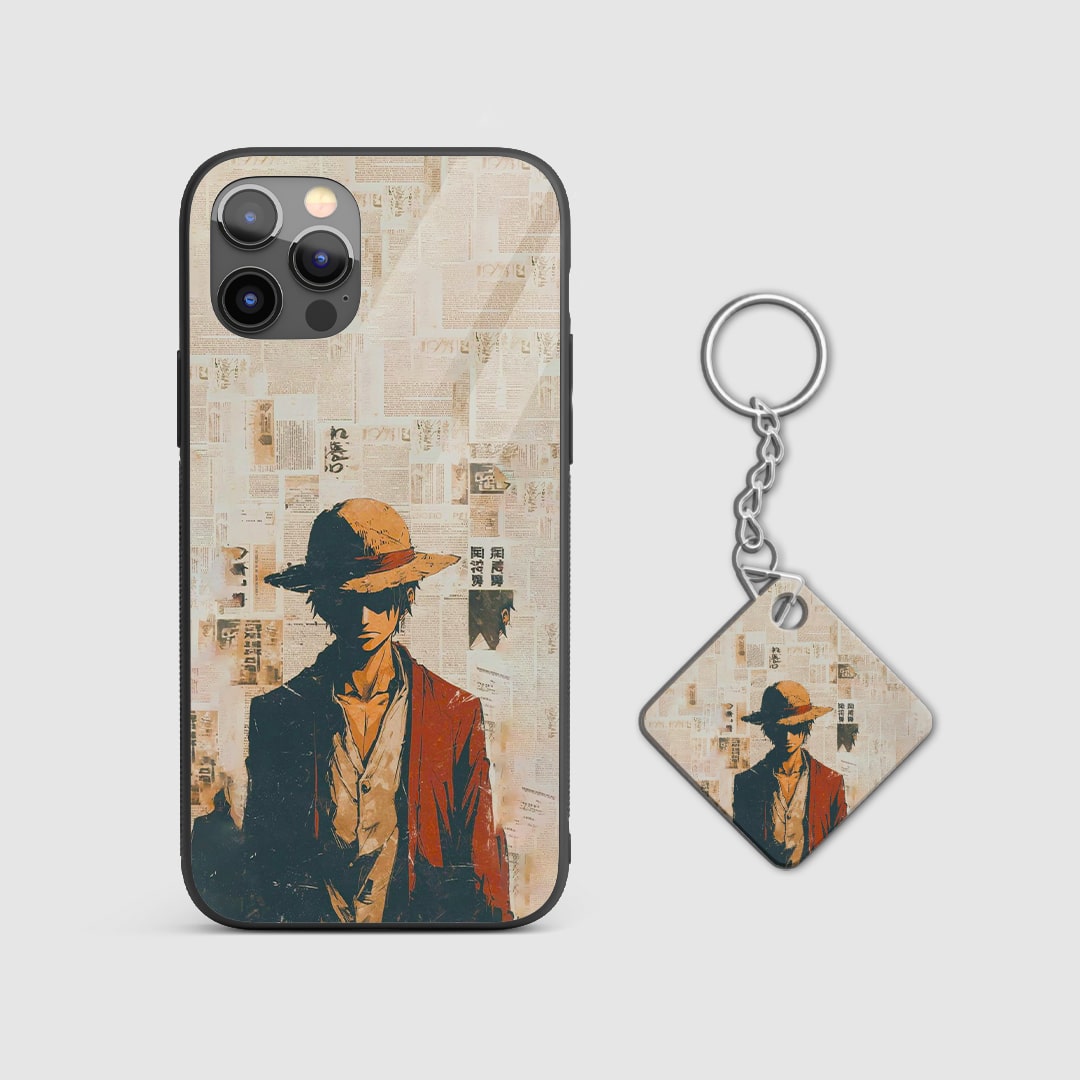 Luffy Monochrome Newspaper Artwork Mobile Back Cover with Keychain
