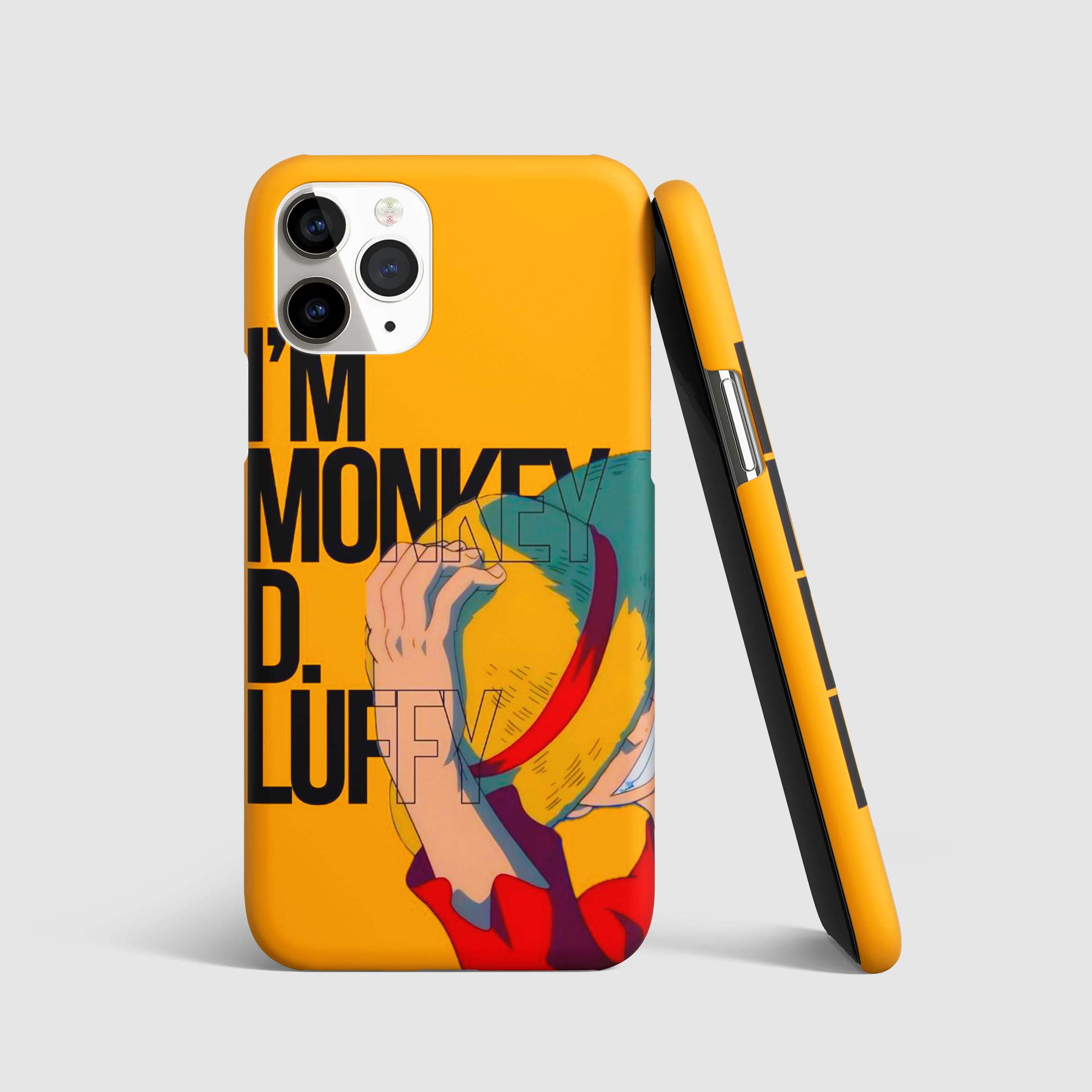 Luffy typography yellow anime phone cover design