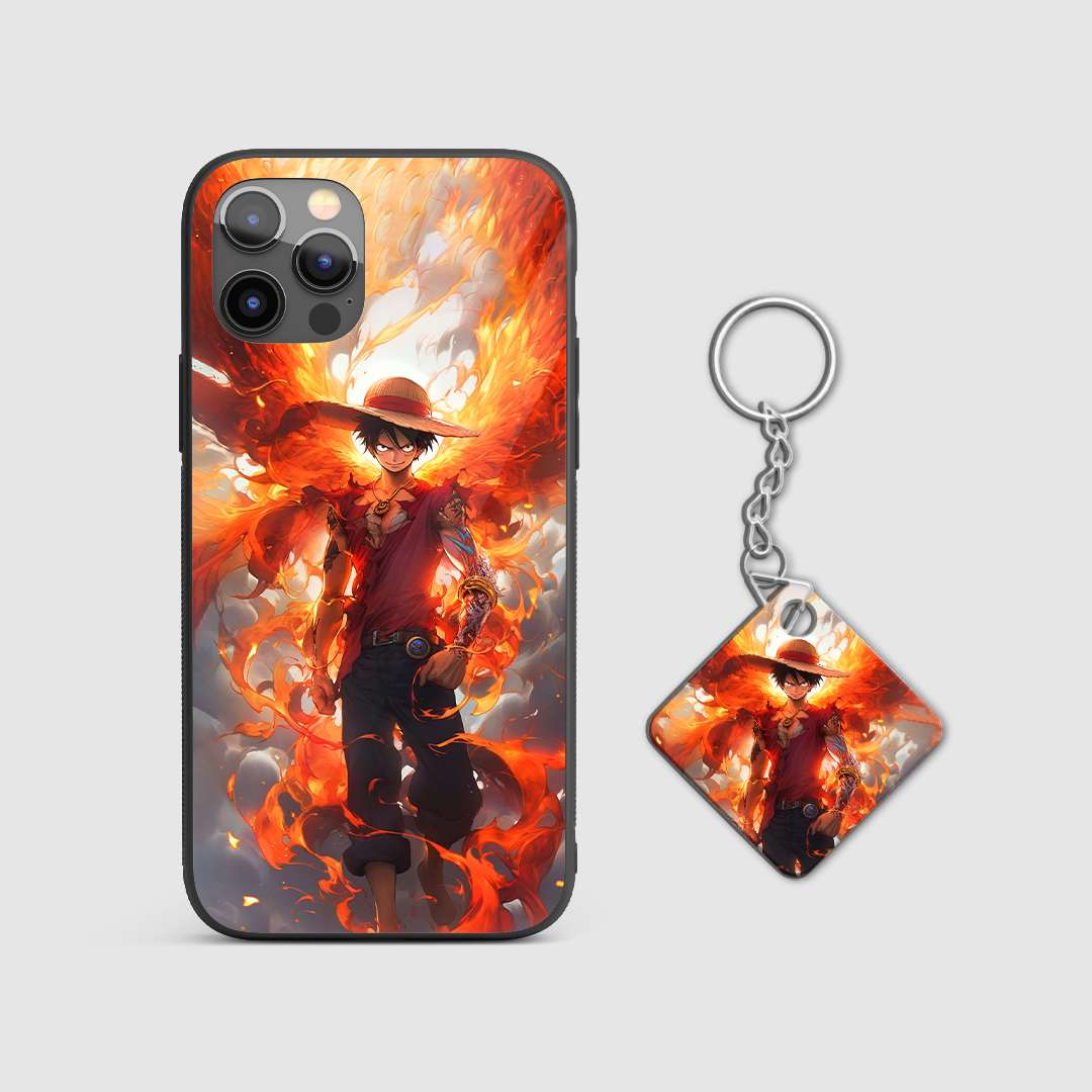Close-up view of Luffy and Ace depicted in a memorable moment on the phone case with Keychain.