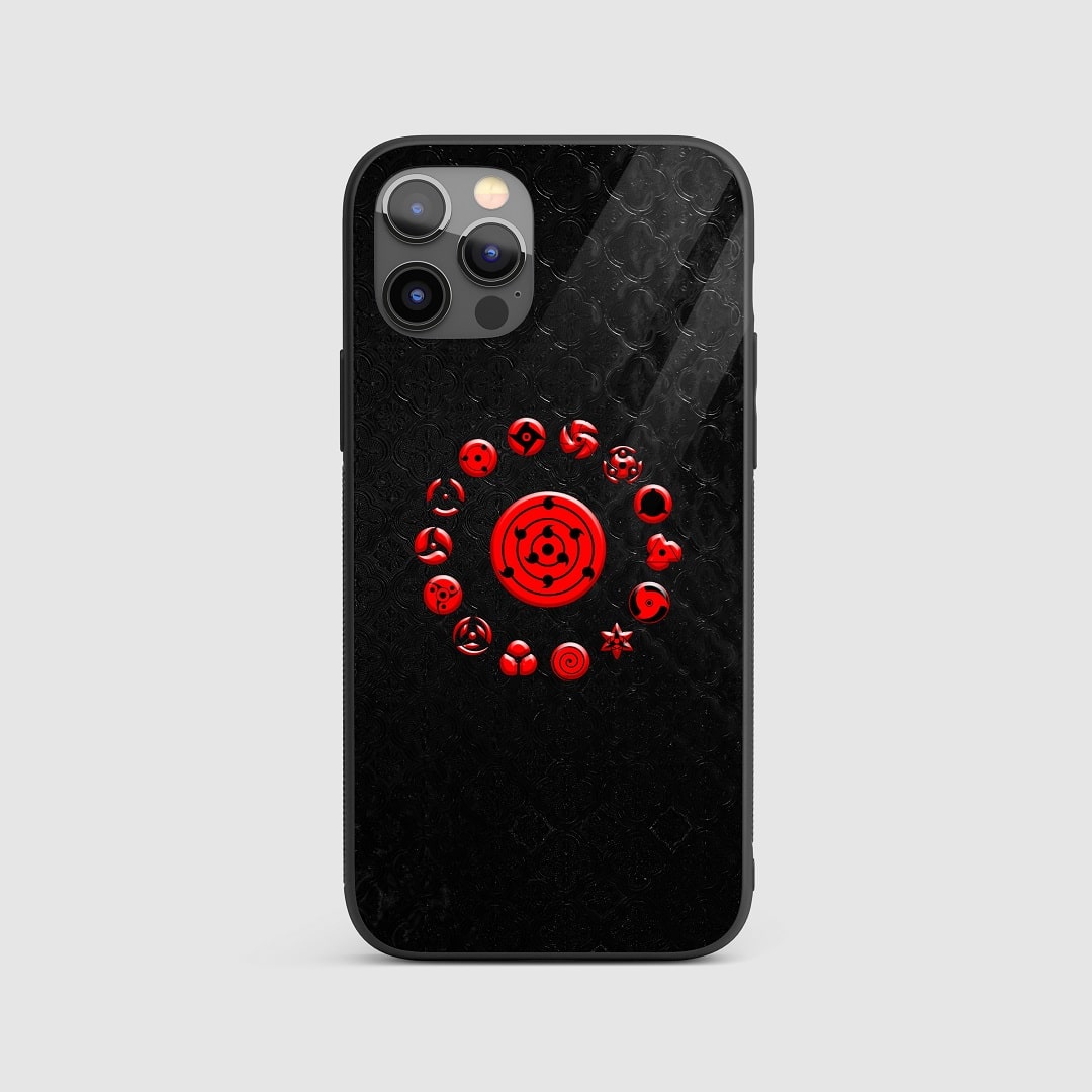 Mangekyou Sharingan Silicone Armored Phone Case displaying the iconic red and black Sharingan pattern.