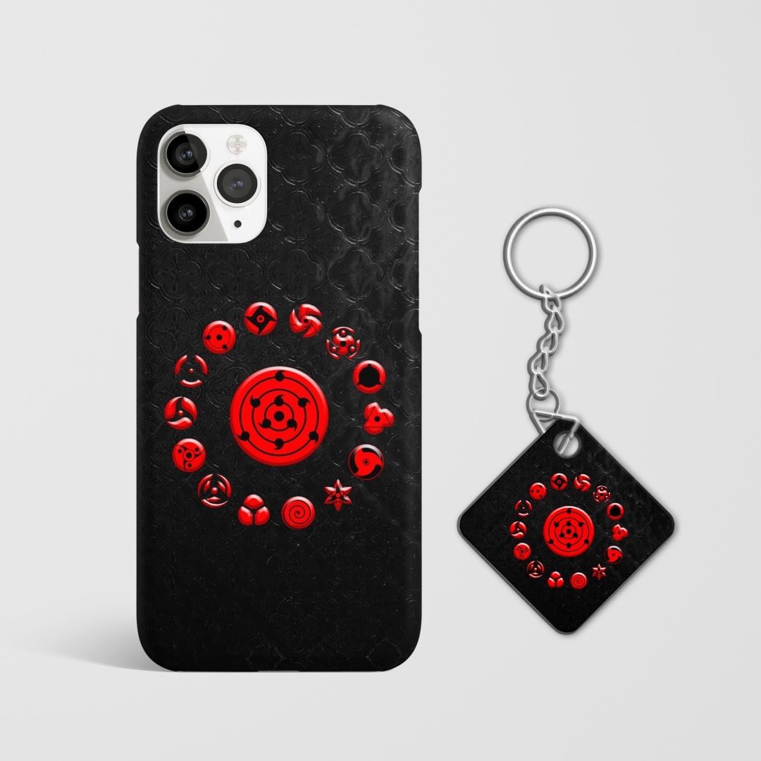 Close-up of the Mangekyou Sharingan Phone Cover, showcasing the detailed 3D matte design with Keychain.