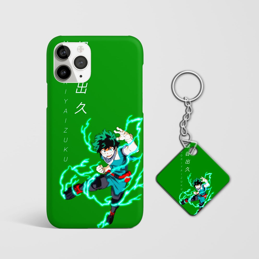 My Hero Academia Deku green lightning aura phone cover with Keychain