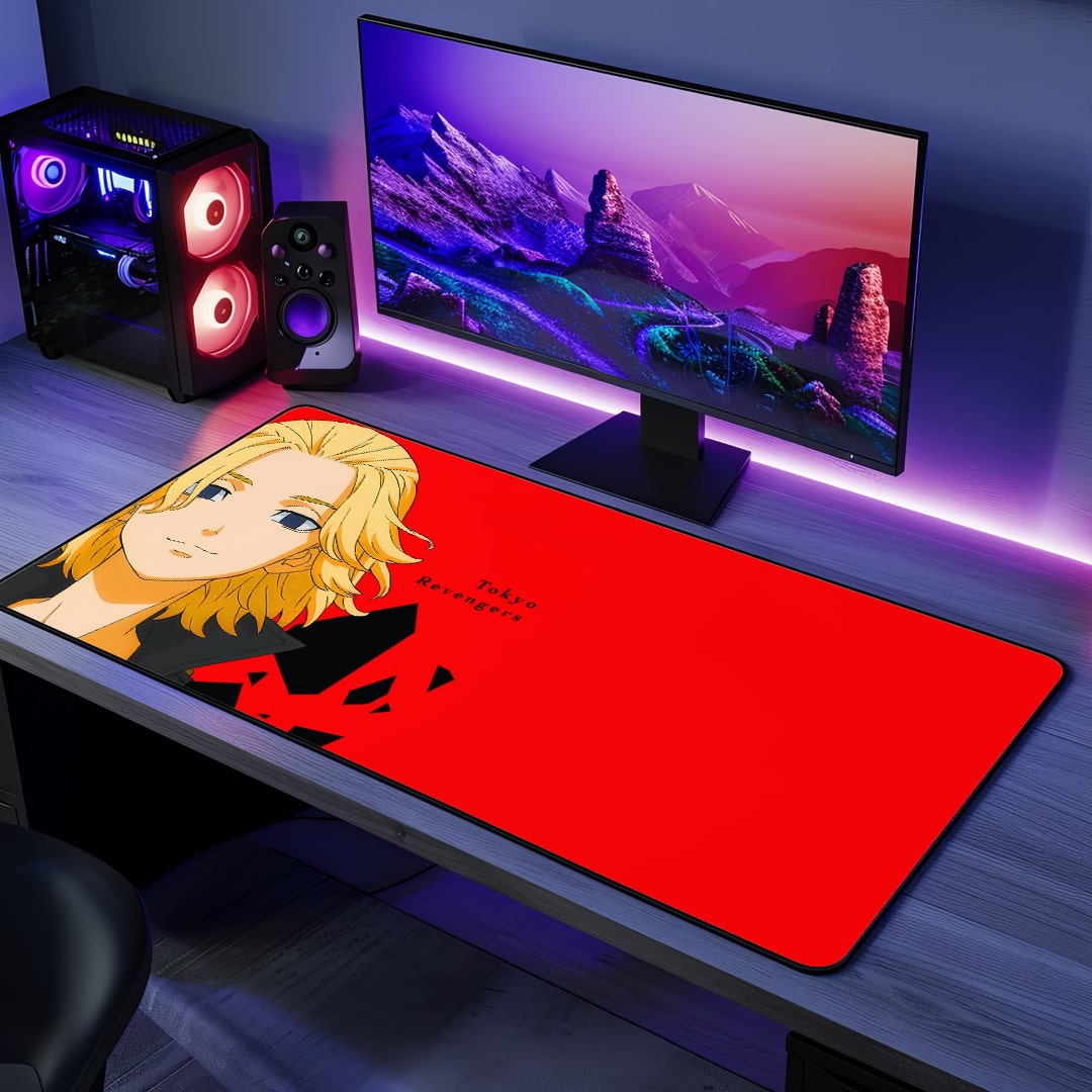 Mikey minimal anime desk mat top view