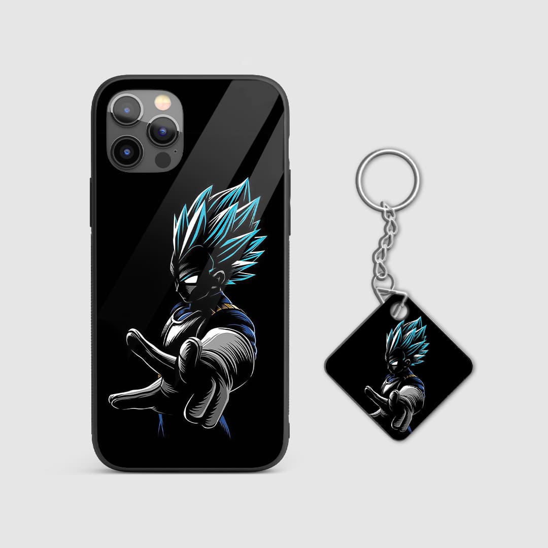 Elegant and simple portrayal of Vegeta's iconic pose on the silicone armored phone case with Keychain.