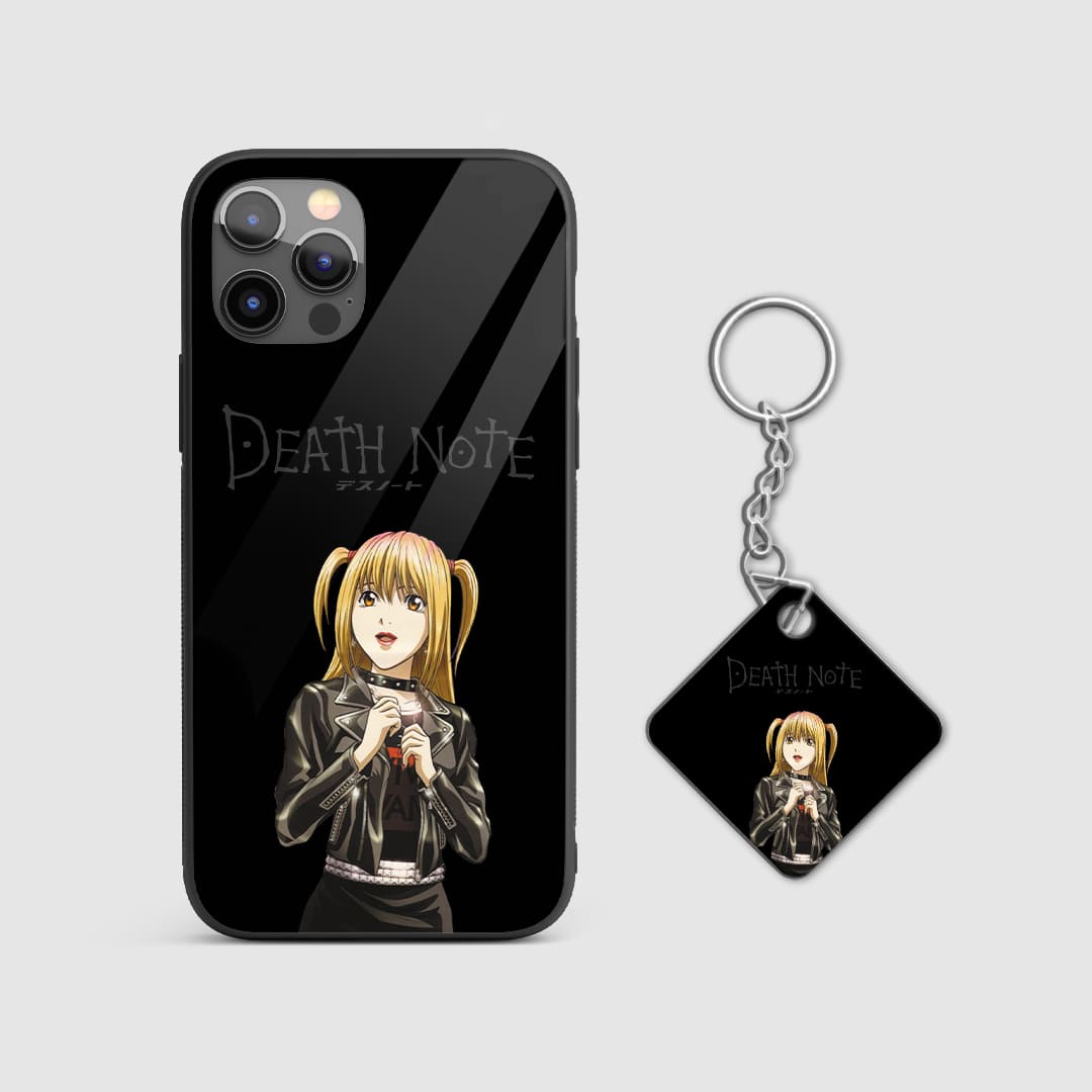 Elegant and dark design of Misa Amane on a durable silicone phone case with Keychain.