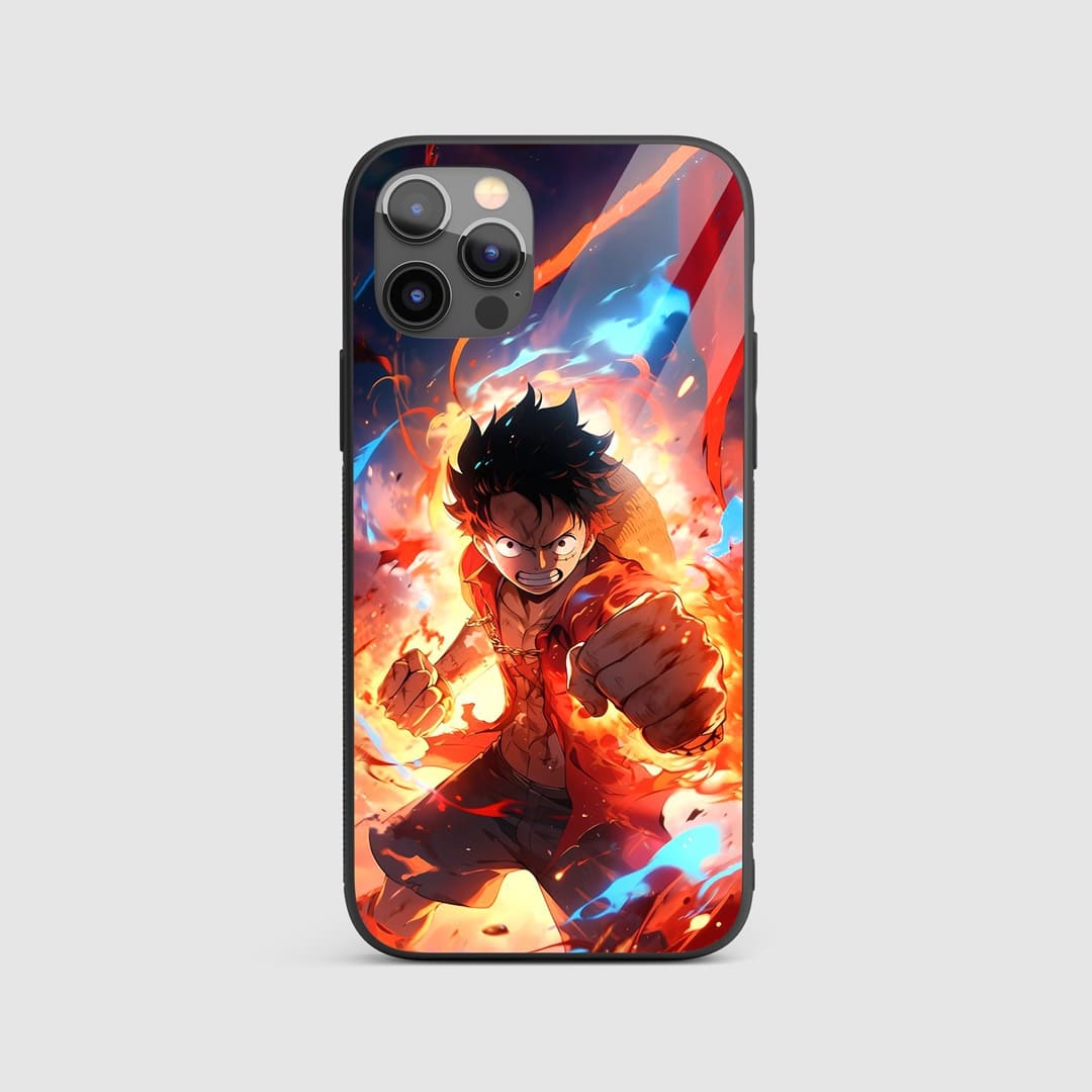 Monkey D Action Silicone Armored Phone Case featuring Luffy in a dynamic battle pose.
