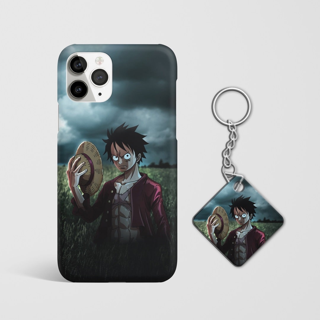 Close-up of Monkey D Luffy Dark Phone Cover, showcasing detailed graphics and dark theme with Keychain.
