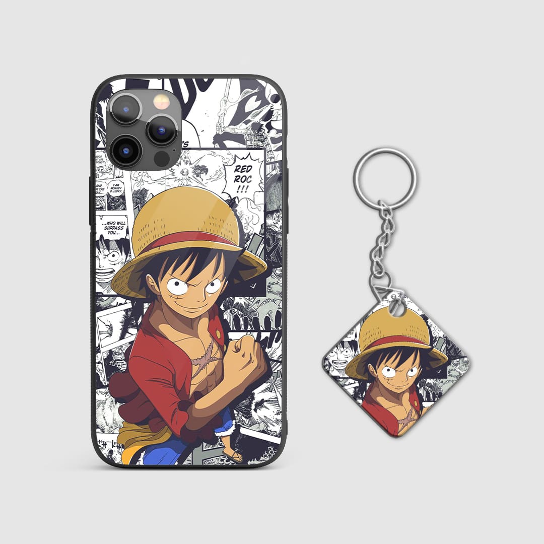Detailed manga artwork of Monkey D. Luffy on the durable silicone armored phone case with Keychain.