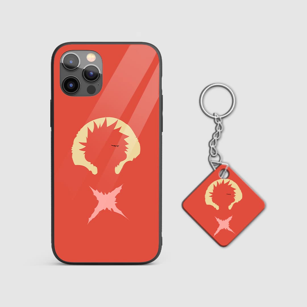 Detailed view of Luffy's scar design on the rugged silicone armored phone case with Keychain.