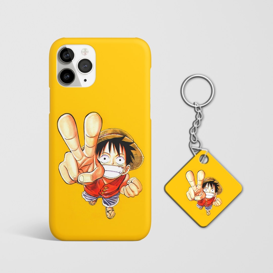 Close-up of Monkey D Luffy Yellow Phone Cover, highlighting vibrant yellow design with Keychain.