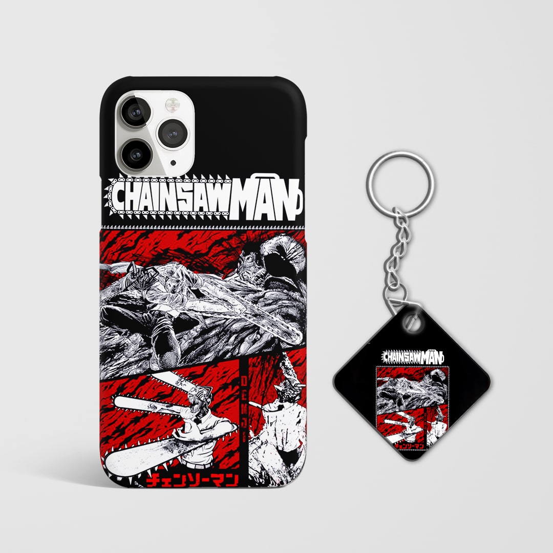 Back design of Chainsaw Man Monochrome Carnage case with Keychain