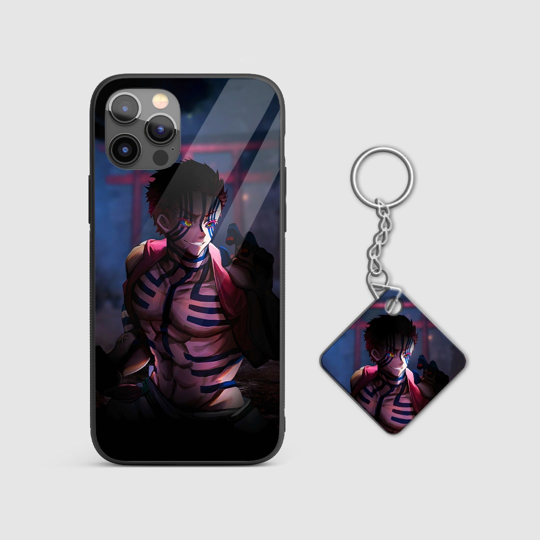 Menacing design of Muzan Kibutsuji from Demon Slayer on a durable silicone phone case with Keychain.