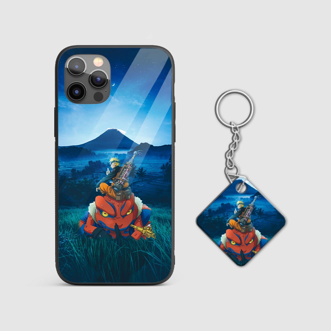 Close-up of Gamabunta's detailed artwork on the silicone armored phone case with Keychain.
