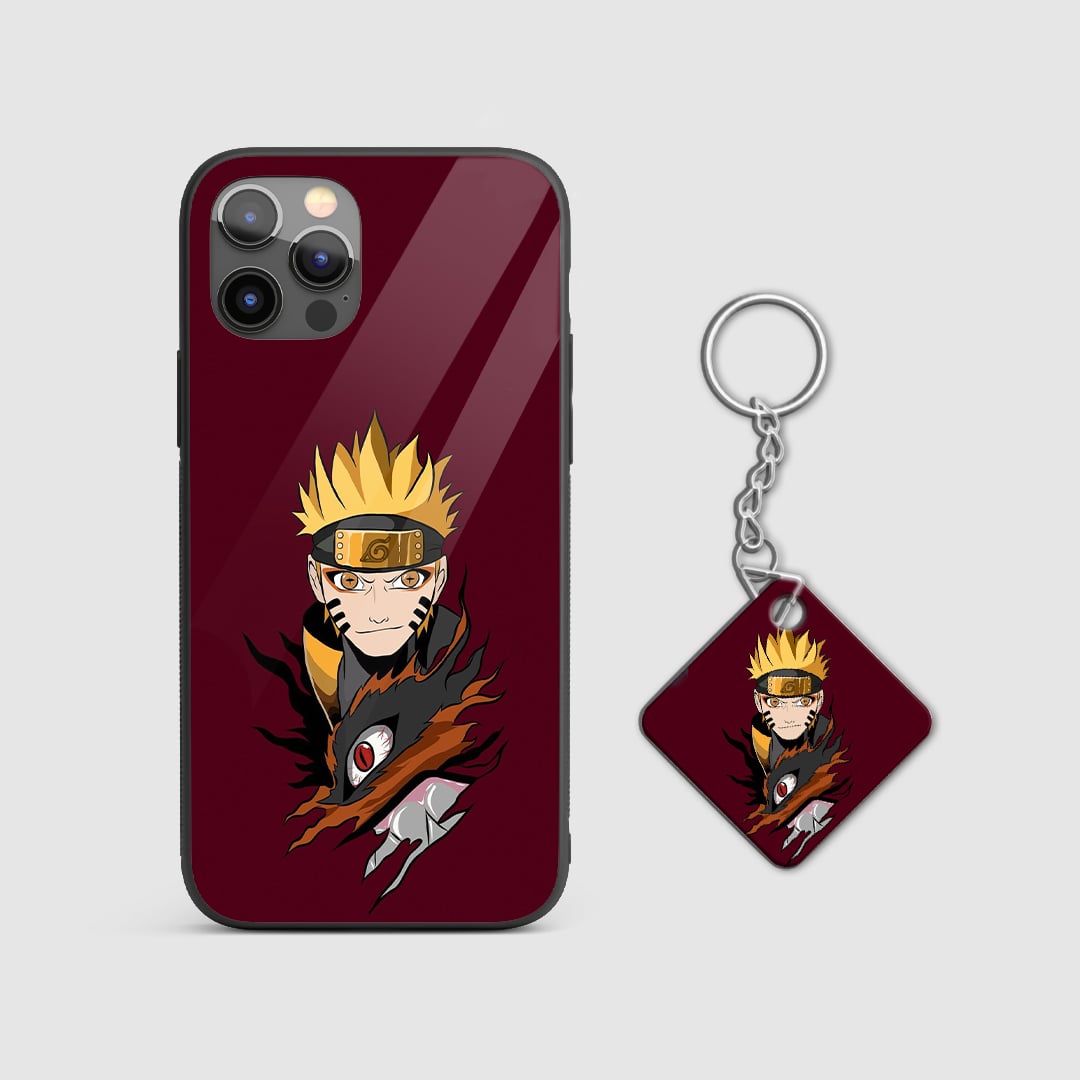 Close-up of Naruto Uzumaki on the vibrant silicone armored phone case with Keychain.