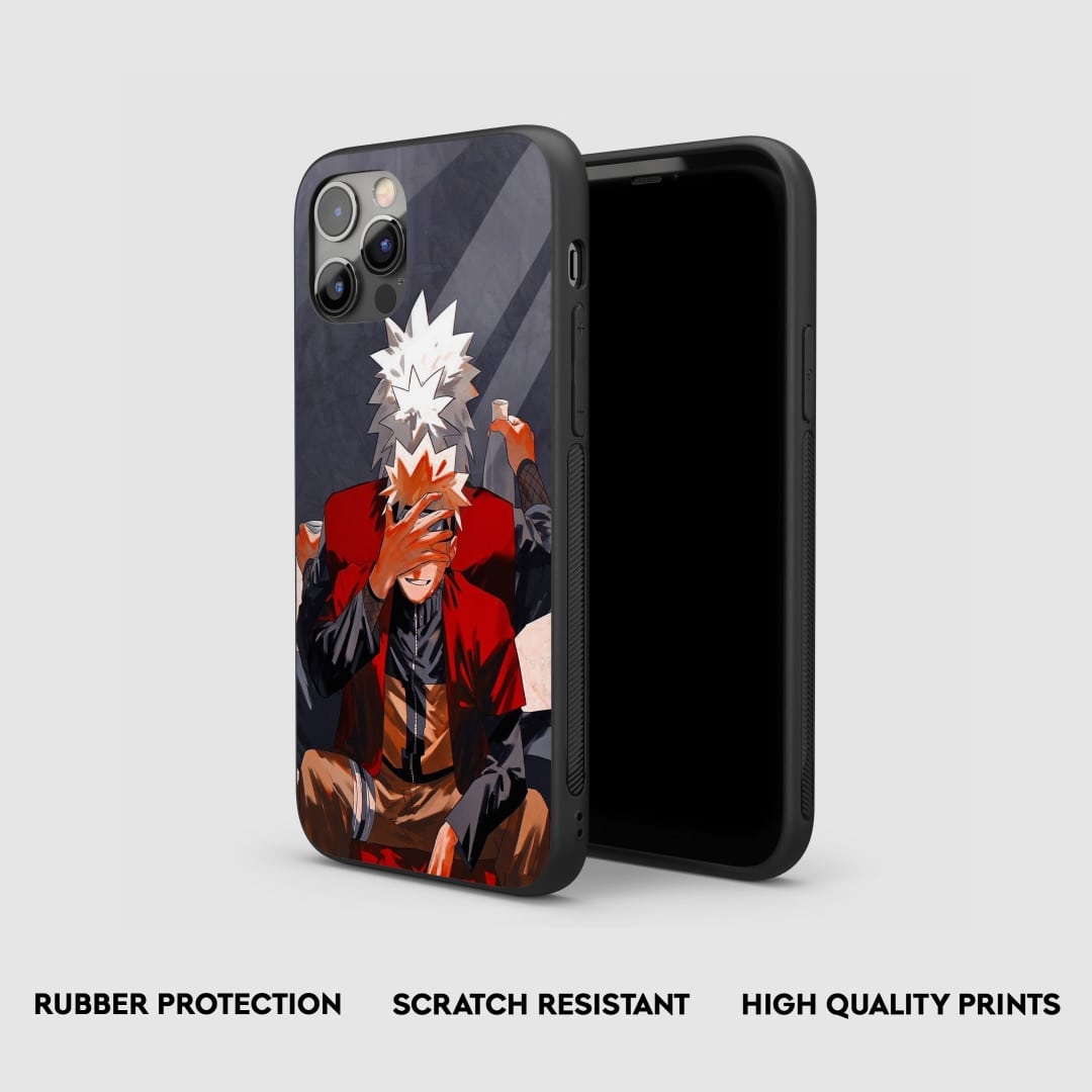 Close-up of Jiraiya's detailed artwork on the silicone armored phone case.