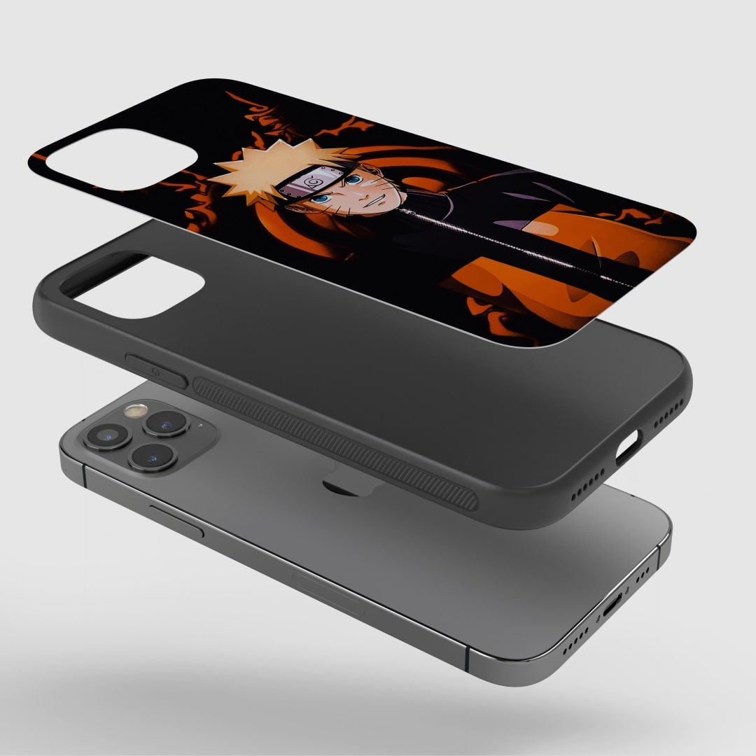 Naruto Black Phone Case installed on a smartphone, showing functional access to ports and buttons.