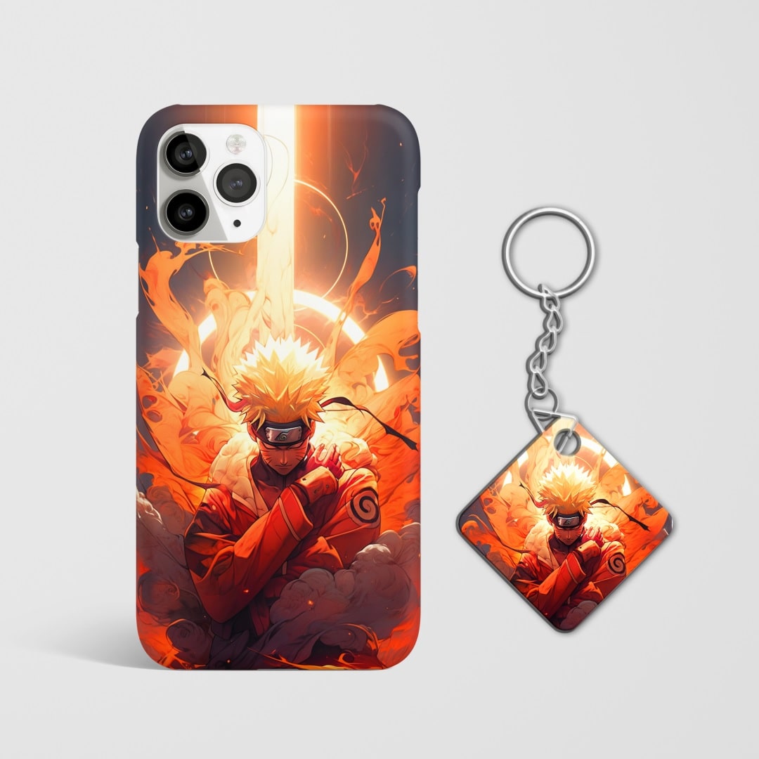 Close-up of the Naruto Orange Theme Phone Cover, showcasing the detailed 3D matte design with Keychain.