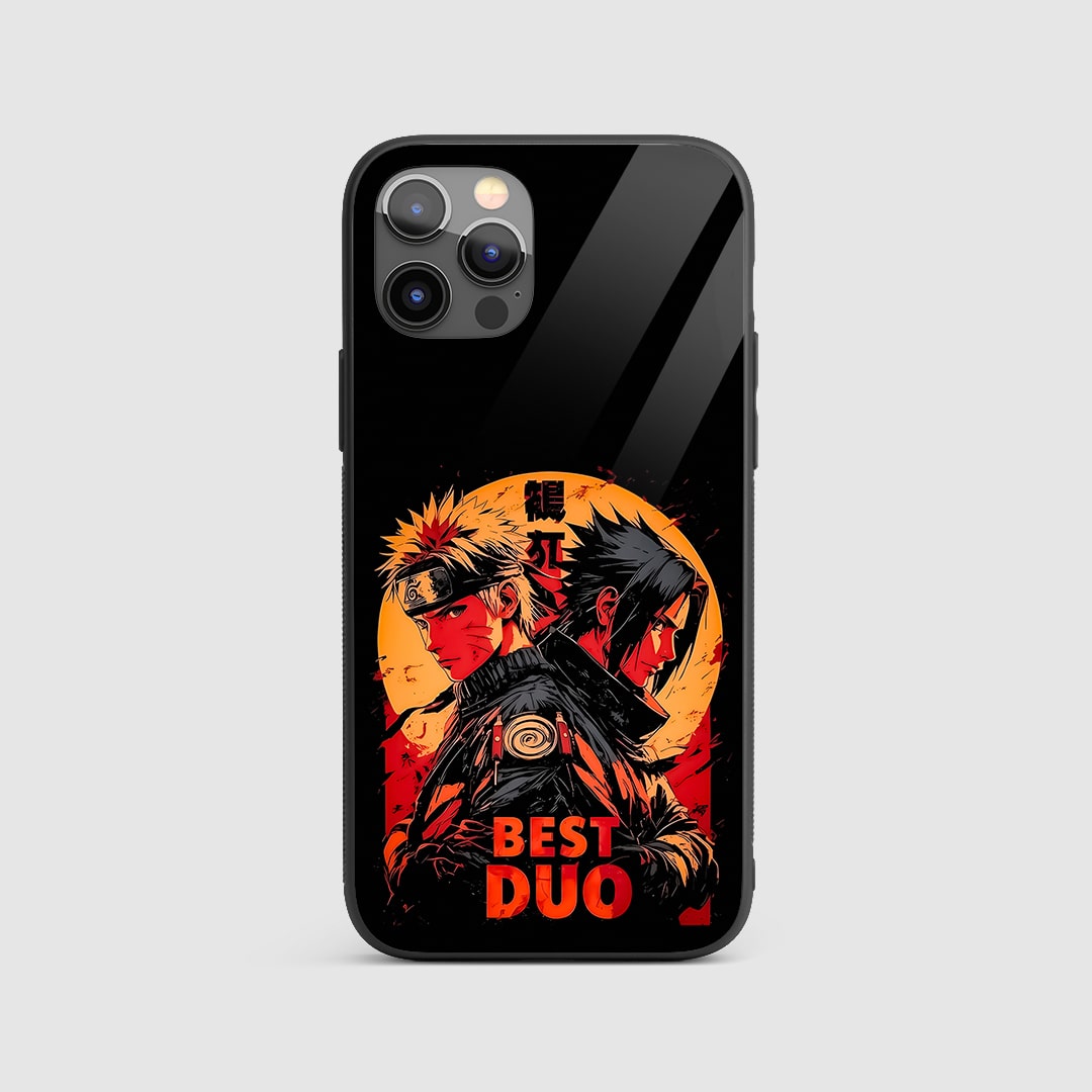 Naruto Sasuke Duo Silicone Armored Phone Case front view with dynamic duo design.
