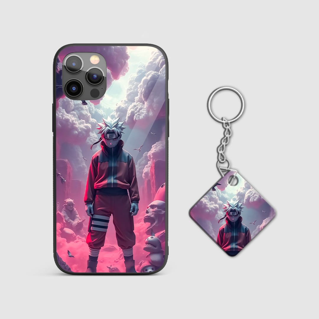 Back view of Naruto Scene Case featuring legendary Naruto artwork with Keychain.