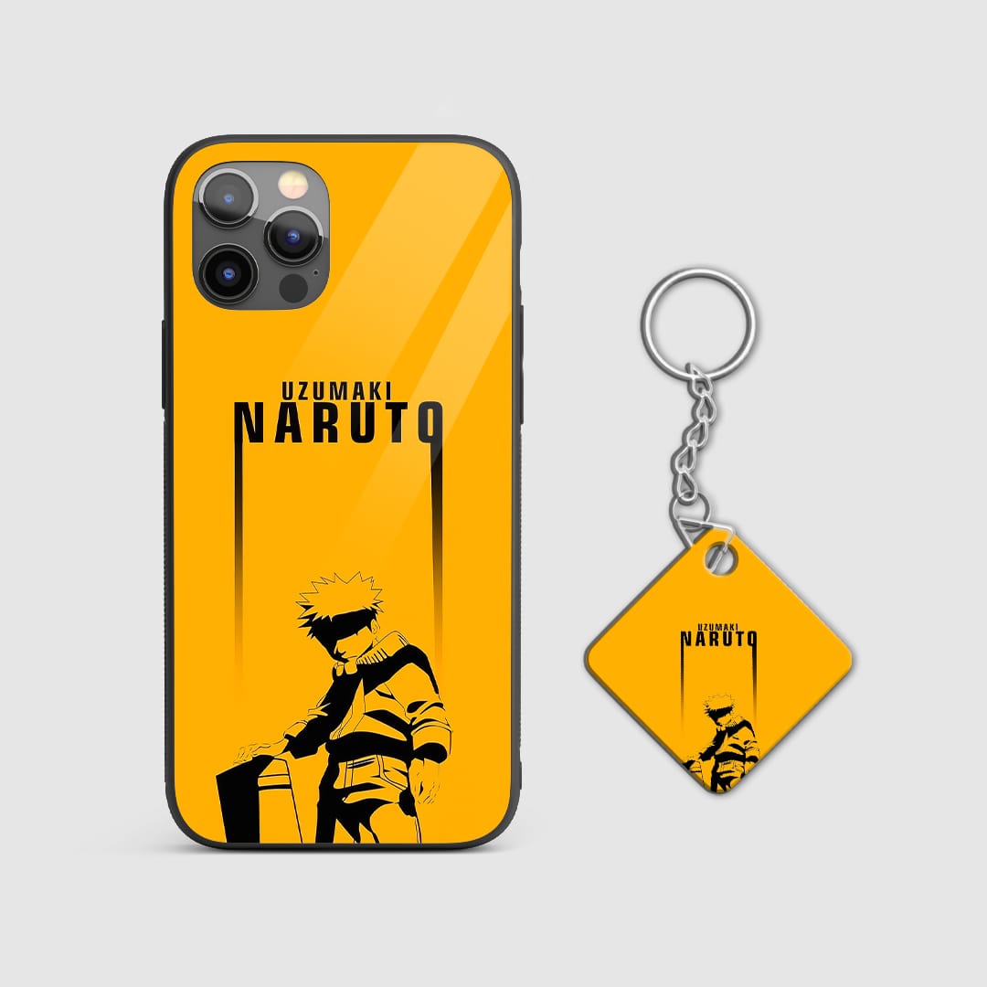 Side view of Naruto Uzumaki Yellow Case with snug fit and precise cutouts with Keychain.