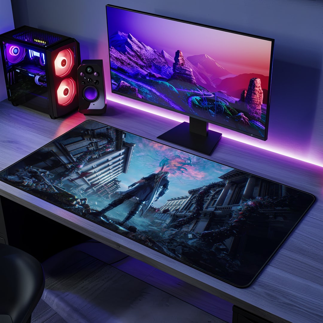 Nero Showdown Desk Mat with bold Devil May Cry artwork