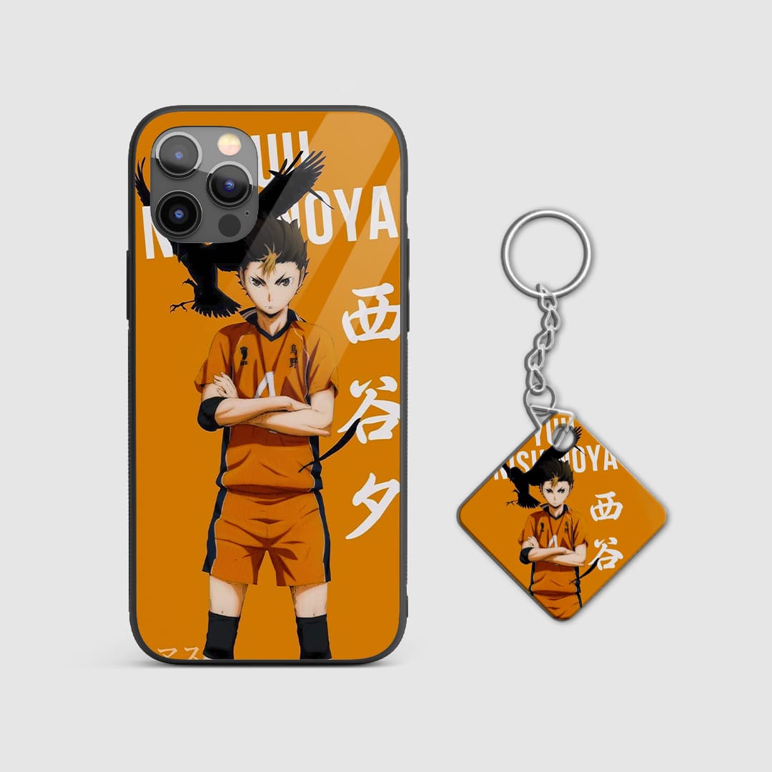 Back design of Haikyu Nishinoya armored phone case with Keychain
