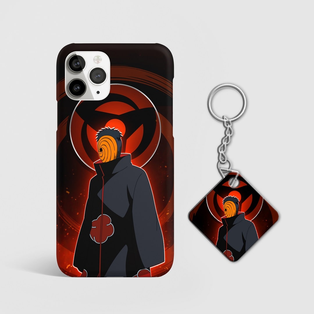 Close-up of the Obito Uchiha Phone Cover, showcasing the intricate 3D matte design with Keychain.