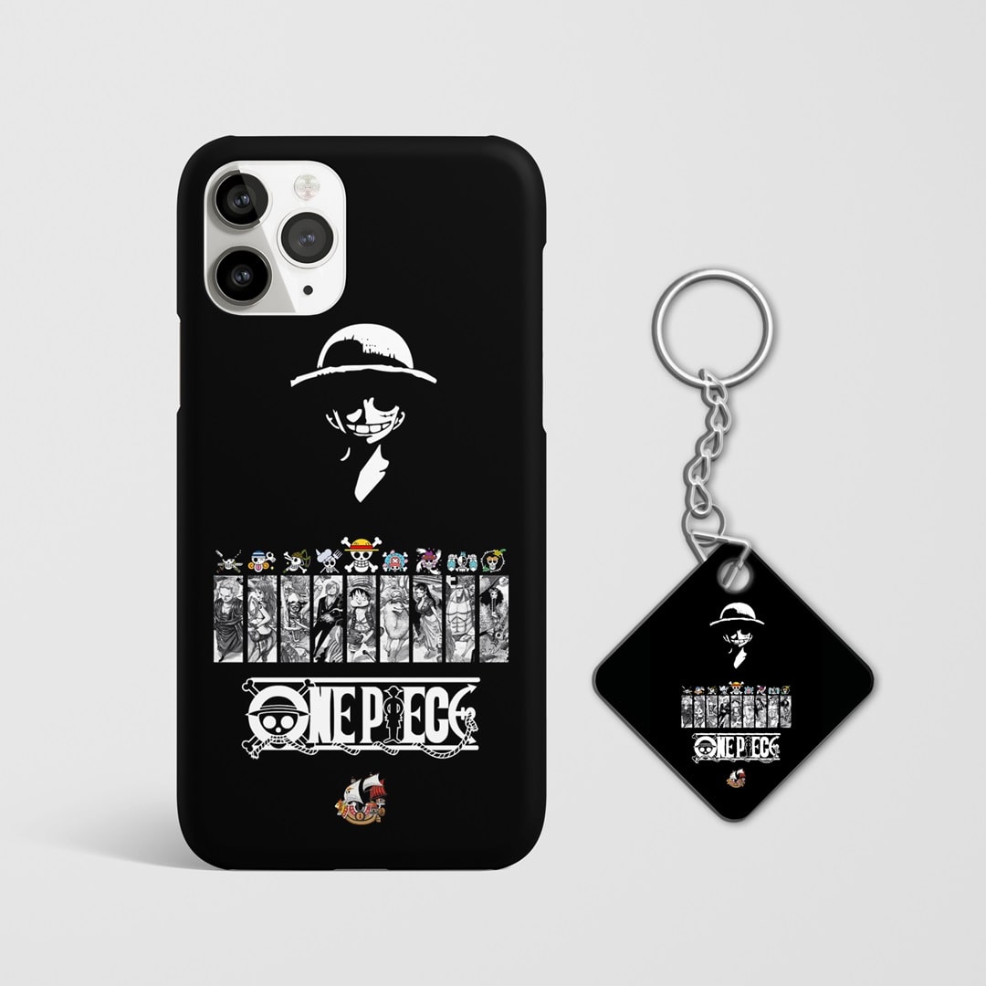 Close-up of One Piece Crew Phone Cover, showcasing characters with Keychain.