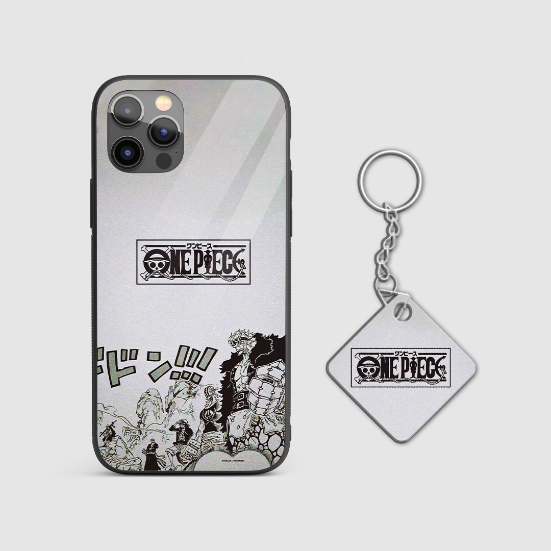Detailed view of the One Piece manga artwork on the silicone armored phone case with Keychain.