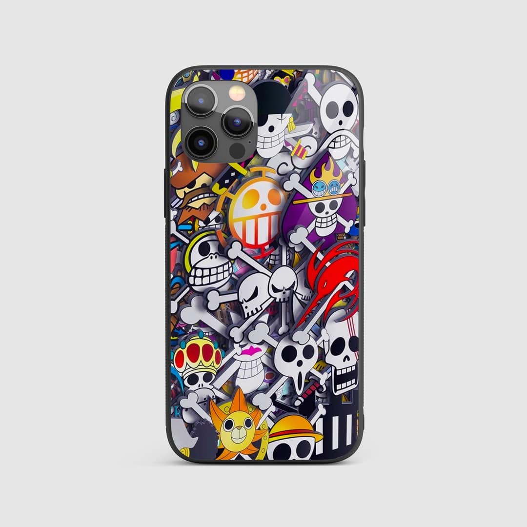 One Piece Sticker Art Silicone Armored Phone Case with a colorful collage of character stickers.