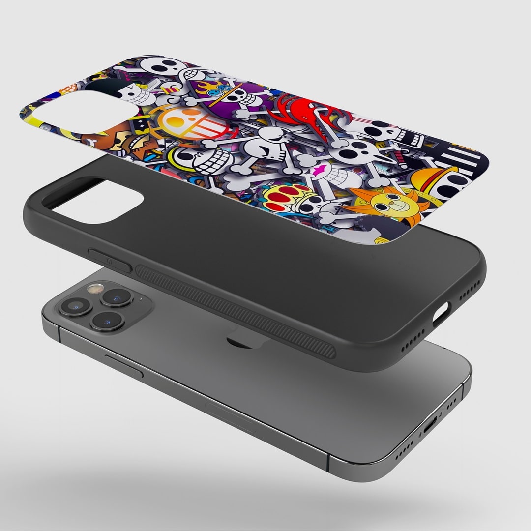 One Piece Sticker Art Phone Case fitted on a smartphone, showing clear access to all ports and controls.