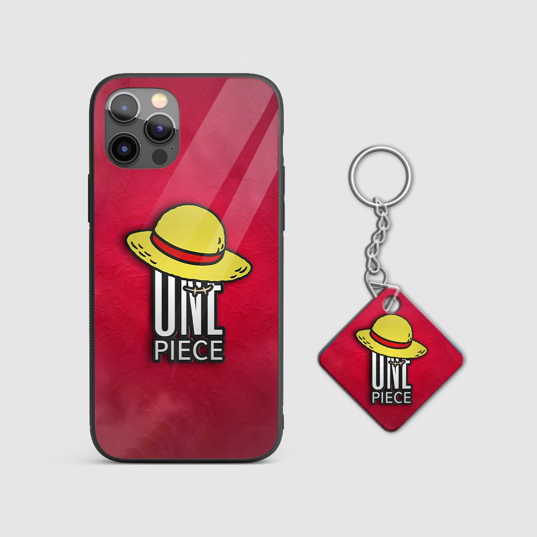 Close-up of the straw hat design on the durable silicone armored phone case with Keychain.