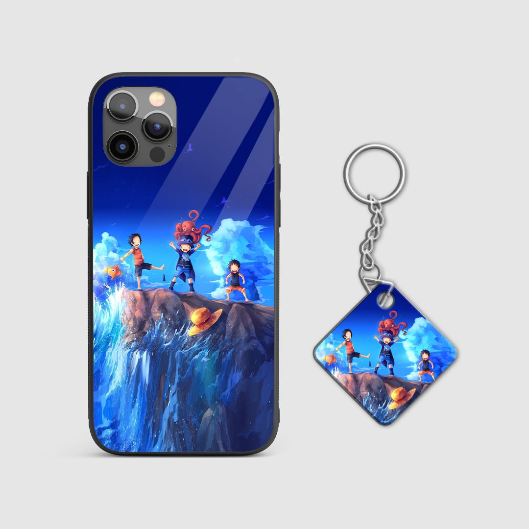 Detailed artwork of the sworn brothers on the silicone armored phone case with Keychain.