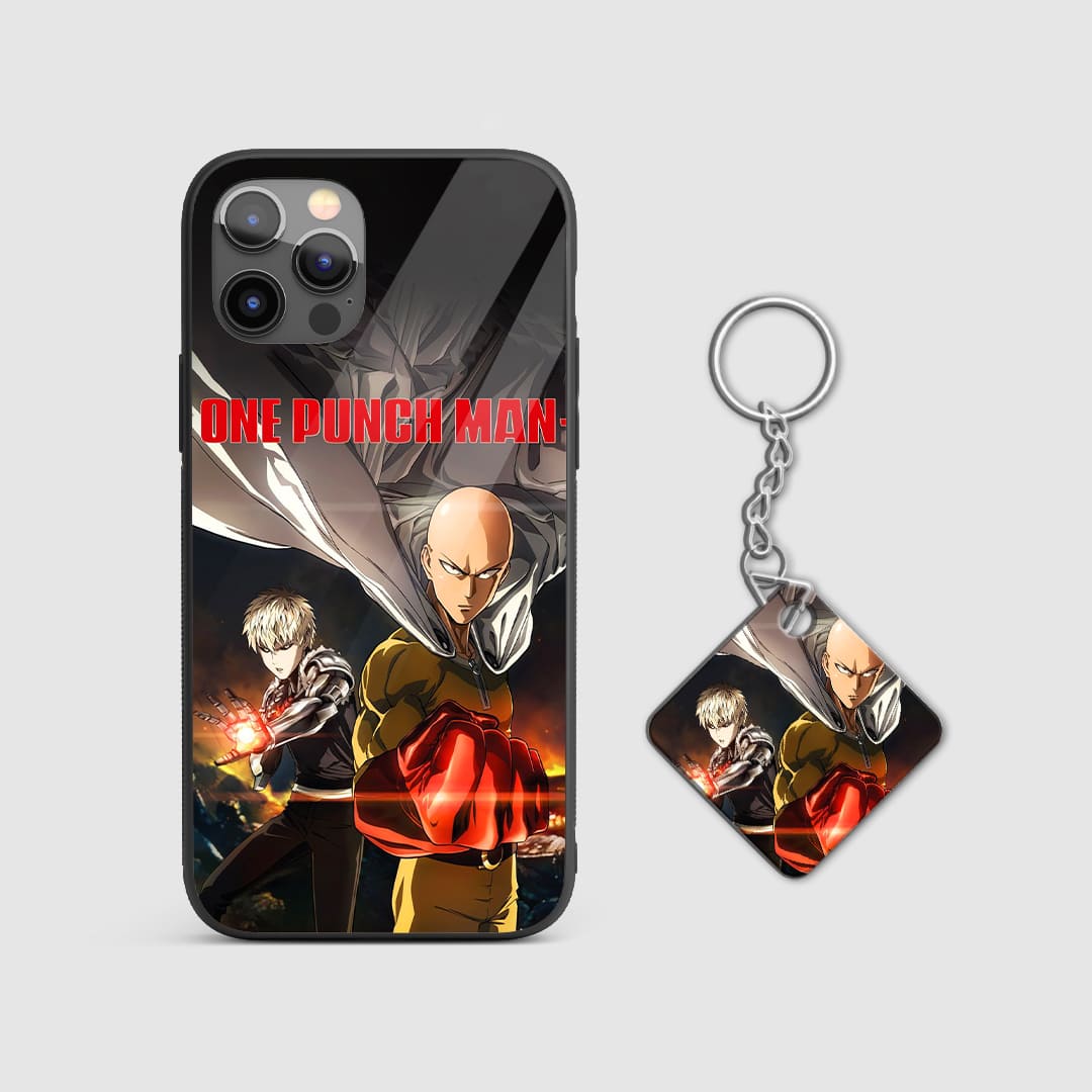 Powerful design of One Punch Man characters on a durable silicone phone case with Keychain.