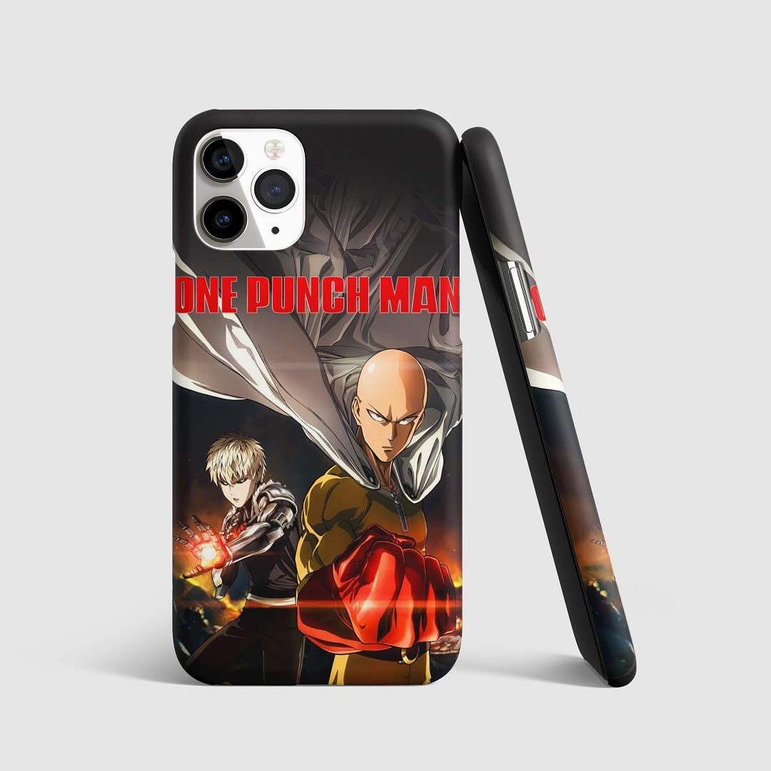Iconic artwork from "One Punch Man" on anime phone cover.