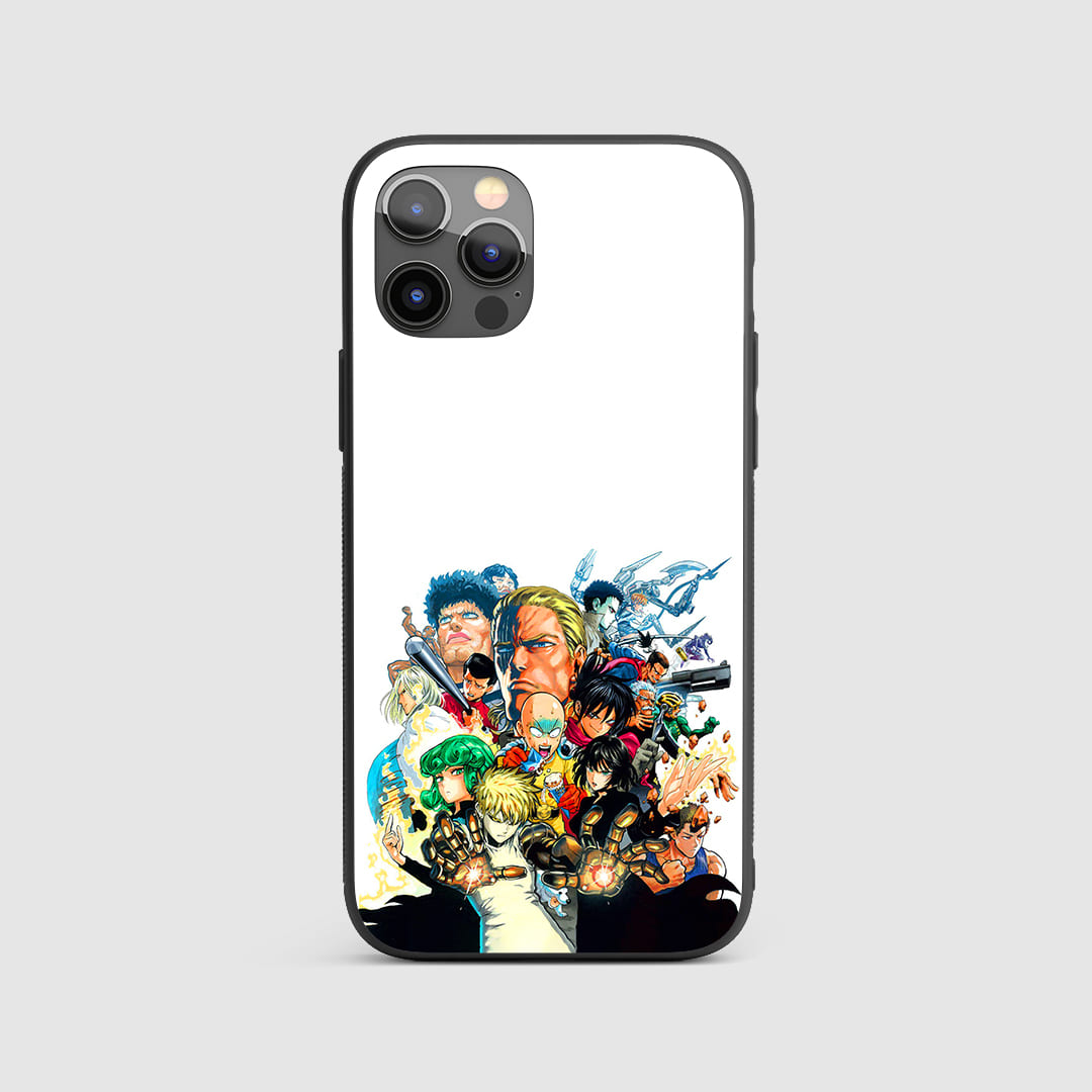 One Punch Man White Silicon Armored Phone Case featuring intense artwork of Saitama.