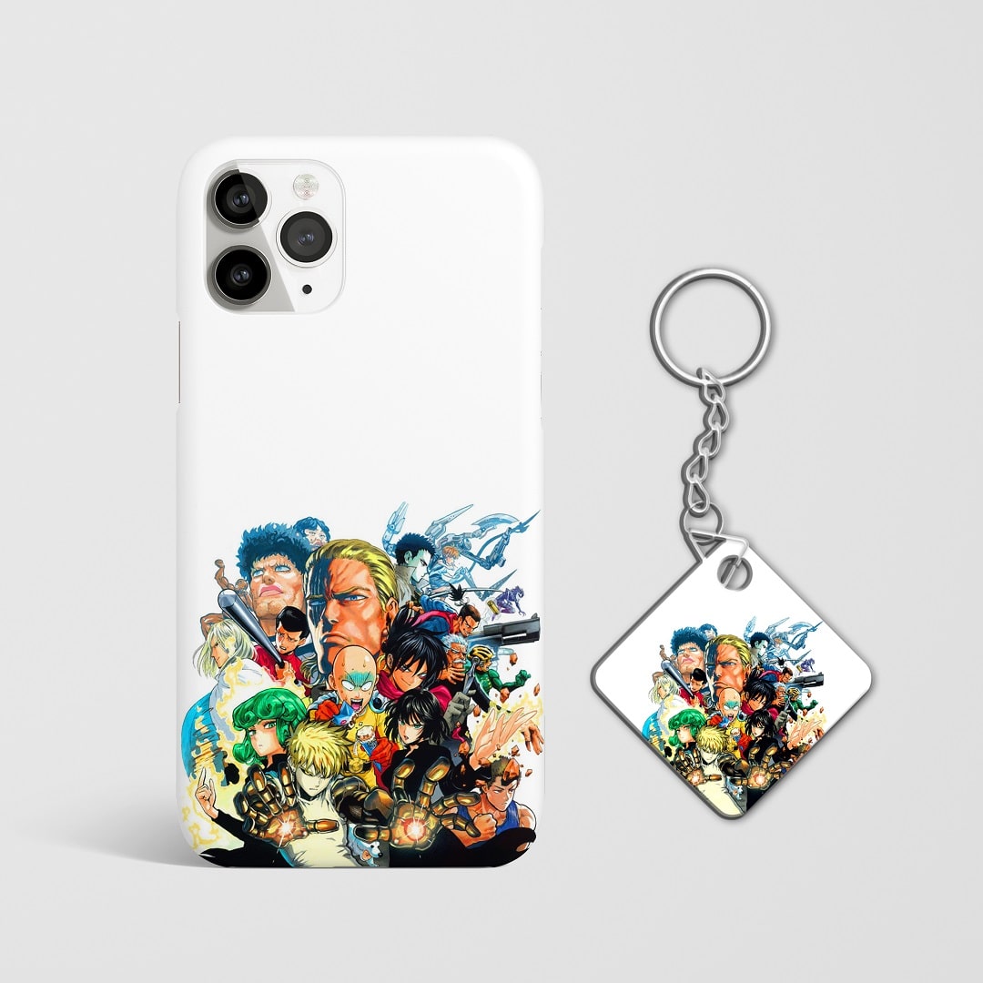 One Punch Man White Phone Cover displayed against a clean background with Keychain.