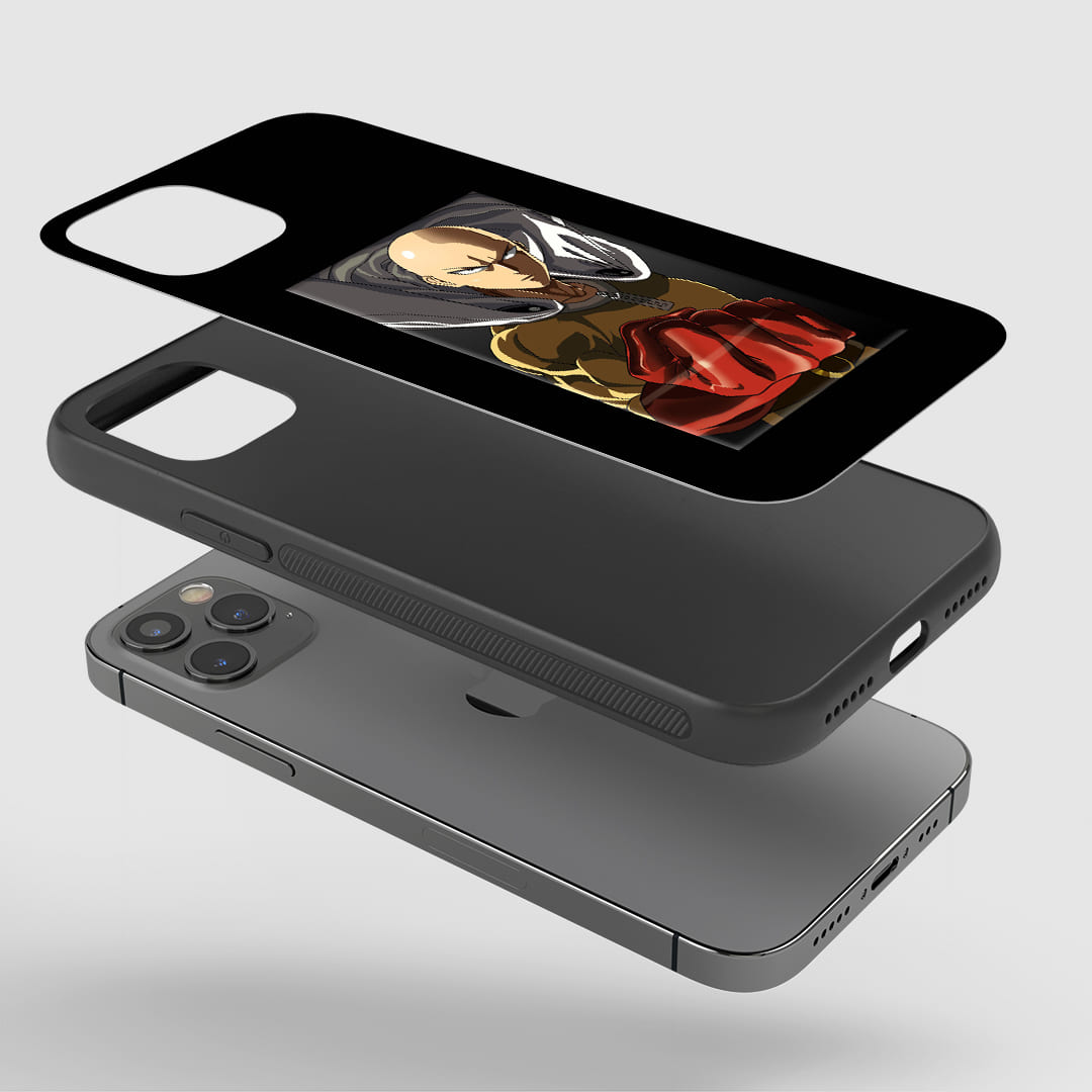 One Punch Saitama Phone Case installed on a smartphone, offering robust protection and a dynamic design.