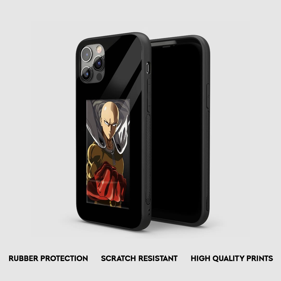 Side view of the One Punch Saitama Armored Phone Case, highlighting its thick, protective silicone material.