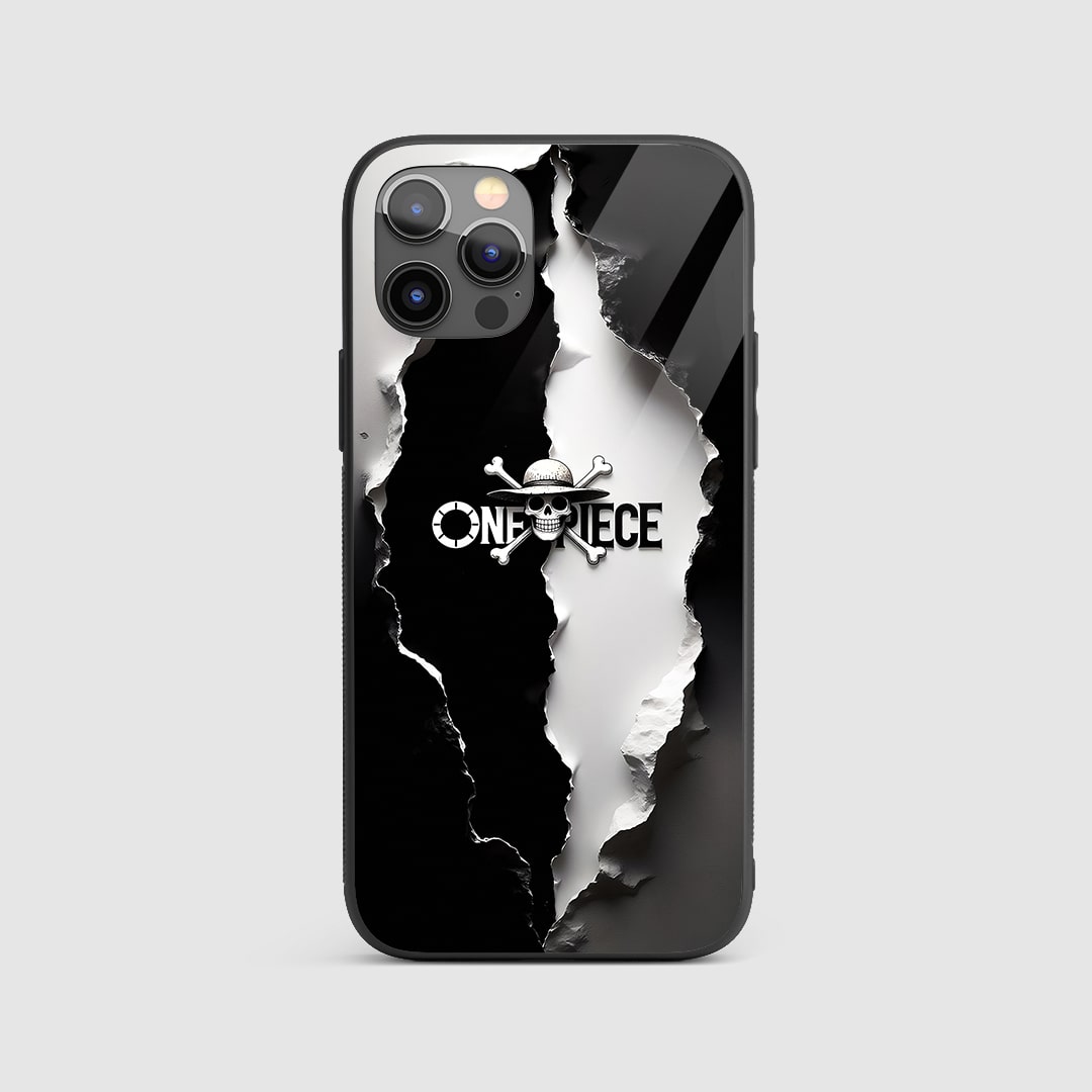 One Piece Black & White Silicone Armored Phone Case front view with monochrome design.