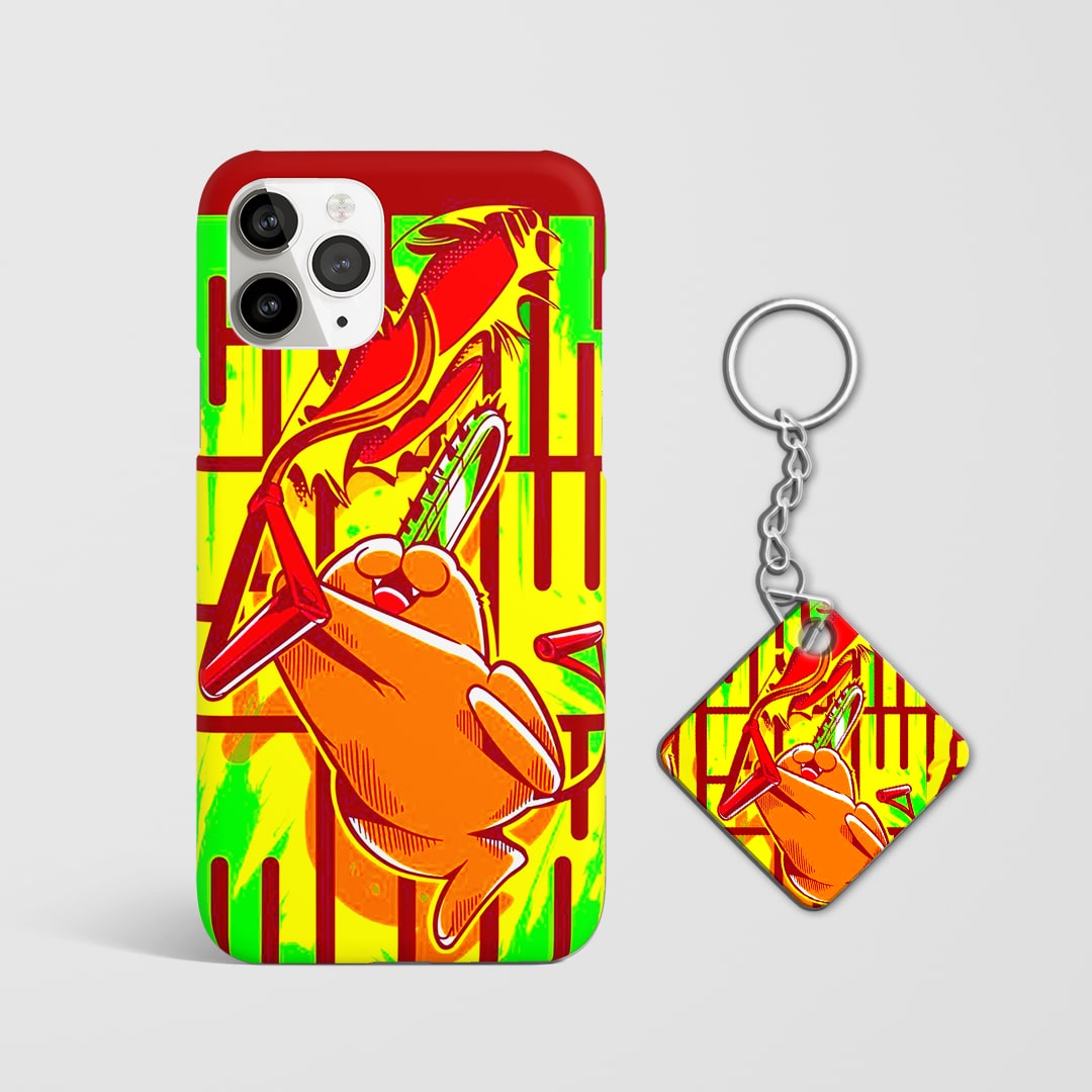 Back design of Chainsaw Man Pochita Window Frame case with Keychain