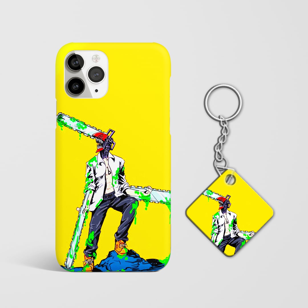 Back design of Chainsaw Man Pop Art Denji case with Keychain
